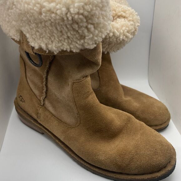 Ugg Daphne Fold Down Womens Tan Suede Shearling Boot Sz 7.5 Mid Calf Or Ankle - Picture 7 of 7